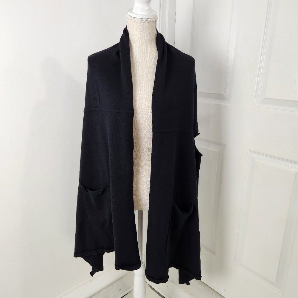 Lululemon Cardigan Womens OS Black Merino Wool Open Cascading Front Pockets